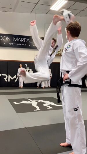 Carl Van Roon Instagram - @harryglover_ & Young James doing special technique: one of 5 disciplines typically seen at ITF Taekwon-Do World Championships #specialtechnique #flyingkicks #taekwondo #itftaekwondo #vanroonmartialarts