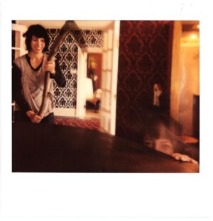 Carla Azar Instagram - The first time Jack invited me to record with him in 2006, he took this Polaroid double exposure of me in his house. The white stripes were still a band. Jack had just moved to nashville. ⠀
Bob Dylan asked jack to record a song for "The Lost Notebooks Of Hank Williams" album & Jack asked me to play drums on it. I was incredibly excited to record with him. He also picked me up from the airport, which i thought was nice. ⠀
⠀
The grim reaper scythe was my prop of choice. Jack took the photos while sitting at the piano. I couldn't have been happier to be there. ⠀📷by jack white
⠀
#2carlas ⠀
#jackwhite⠀
#polaroid⠀
#doubleexposure