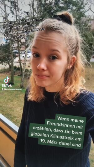 Carla Reemtsma Instagram - hab gehört, die coolen Kids sind jetzt bei TikTok. Und beim Klimastreik natürlich ✌️