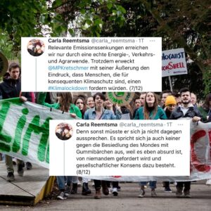 Carla Reemtsma Instagram - Die Klimakrise zu bekämpfen, heißt oft auch, gegen Mythen, falsche Erzählungen und Strohmannargumente kämpfen. Das macht oft müde. Aber in Zeiten, in denen die Klimablockierer den gesellschaftlichen Rückhalt für Klimagerechtigkeit zu spüren bekommen und keine anderen Argumente mehr finden, ist es unverzichtbar. 
Genauso, wie es unverzichtbar ist – gerade in Wahlkampfzeiten – immer und immer wieder, die Forderung nach einer klimagerechten Gesellschaft laut auf die Straßen zu tragen. Kommt dazu ✊