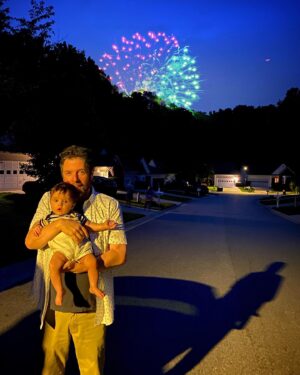 Carlee Baker Instagram - Little Buddy Man “enjoyed” (?) his first Fourth of July fireworks show last night. After a Jawsome cookout over at Tammy & Russ’s place, we took Beck out front to see all the pyro above. His reaction was less “woah!” and more “a whaa…?”