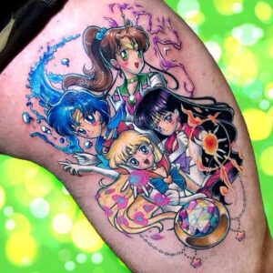 Carlo Villarreal Instagram - Súper Feliz !!!!!!! Mi tatuaje de las sailors por fin completo ! ❤️💛💚💙!!!!✨💕 por la hermosay talentosa  @lilianraya. Sueño hecho realidad 😭😭😭👏👏👏💖💖💖 #sailomoon #tattoo #kawaii #anime #otaku #magicalgirl #lilianraya