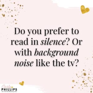 Carly Phillips Instagram - 𝐂𝐚𝐫𝐥𝐲'𝐬 𝐐𝐮𝐞𝐬𝐭𝐢𝐨𝐧 𝐨𝐟 𝐭𝐡𝐞 𝐖𝐞𝐞𝐤 🤔 💭

𝘿𝙤 𝙮𝙤𝙪 𝙥𝙧𝙚𝙛𝙚𝙧 𝙩𝙤 𝙧𝙚𝙖𝙙 𝙞𝙣 𝙨𝙞𝙡𝙚𝙣𝙘𝙚? 𝙊𝙧 𝙬𝙞𝙩𝙝 𝙨𝙤𝙢𝙚 𝙗𝙖𝙘𝙠𝙜𝙧𝙤𝙪𝙣𝙙 𝙣𝙤𝙞𝙨𝙚 𝙡𝙞𝙠𝙚 𝙩𝙝𝙚 𝙏𝙑?
Let me know in the comments below. 👇

#carlyphillips #romance #romancebooks #romancereaders #romancerecs #bookish #bookworm #booklover #bookaddict #bookstagram