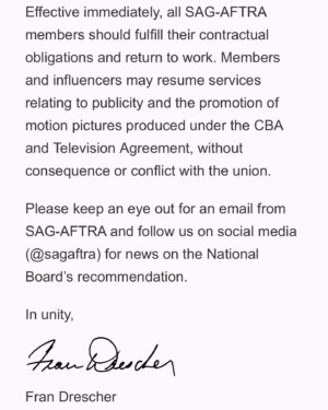Carly Pope Instagram - E X C E L L E N T

Thank you @sagaftra negotiating committee @officialfrandrescher @duncanci et al - everyone in front of and behind the scenes, in all corners of the industry - for the very hard push. Looking forward to learning more, ratifying a strong deal, and then cartwheeling back to set!

#sagaftrastrong #backtowork
#aaaandaction🎬