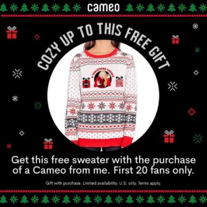 Carole Baskin Instagram - You read it right - a holiday sweater featuring yours truly, for free. Be one of the first 20 fans to purchase a Cameo from me and get my custom sweater, complete with a QR to your Cameo video. Did someone say best gift ever? Cameo.com/bigcatrescue