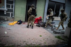 Cary Joji Fukunaga Instagram - Easter Sunday, Kharkiv. Ukrainian Red Cross first responder Denys Petrenko stays with a victim of a rocket attack as a second barrage comes in. Russians forces are employing a tactic known as “double-tapping” which purposely targets first responders