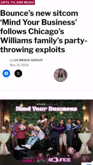 Caryn Ward Instagram - Today is National Mind Your Business Day! ✨🌸So excited for the two-episode premiere tonight of “Mind Your Business” at 5PM (pacific) —that’s 8pm for my east coast family. 7pm Central. Only on @bouncetv . The Williams family is excited to see you! 🎉✨💜 #MindYourBusiness #Family #Sitcom #Comedy