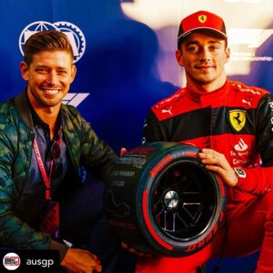Casey Stoner Instagram - Posted @withregram • @ausgp The King of Phillip Island and the King of Monaco 🏍️ It was great to see #MotoGP legend @official_cs27 presenting the pole position trophy to @charles_leclerc 🏆 #AusGP #F1 #Formula1