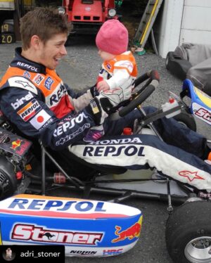 Casey Stoner Instagram - Posted @withregram • @adri_stoner How is our baby 10! Feels like it was just yesterday we discovered I was pregnant and Casey cancelled training so we could spend the day checking out every baby shop in Lausanne.