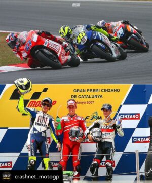 Casey Stoner Instagram - Posted @withregram • @crashnet_motogp One of the best races we've ever seen around the Circuit de Barcelona 🏁👏

Casey Stoner, Valentino Rossi & Dani Pedrosa put on a show back in 2007 🍾

#MotoGP #CatalanGP #Rossi #Stoner #Pedrosa #Yamaha #Ducati #Honda #Motorcycle