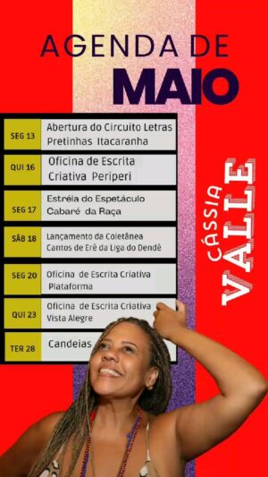 Cássia Valle Instagram - O verbo é caminhar .e maio veio cheio de caminhos que seja feito o sei desejo .Camiemos com axé! Fazendo o que mais gosto arte literatura teatro música e movimento.
#literaturainfantilnegra 
#musicalizacoainfantil 
#teatronegro