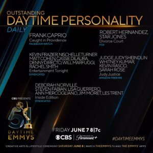Cassie DiLaura Instagram - TWO DAYTIME EMMY NOMINATIONS?!? Whaaaat!!!!! 🎊🥳🎉 🥹🤩 I want to cry but my eyelashes are already glued on for my shoots today!!!! 😂🥹 

⭐️ Daytime Personality ⭐️ WOW. WOW. WOW. To see my name alongside @kevinfrazier @nischelleturner @mattcohen4real @ddirecto @willmarfuggi @rachelsmithtv is what dreams are made of, my goodness. we are go, go, go all the time. we travel the world and work our butts off doing this, but our passion and love for what we do and who we do it with is so evident in every assignment we all have. It’s an honor to be on this team and to be recognized this way (and also competing against Judge freaking Judy!!!! LOL!! 😂) ❤️

⭐️ Entertainment News Series ⭐️ congratulations to our entire @entertainmenttonight team. it takes a village!!! our team is nonstop and all in, always —  it shows in the magic we create for tv day in and day out. and shoutout to our friends at access & extra for the nods too!!! 

#daytimeemmys #emmyawards #emmy #entertainmentnews #entertainmenttonight