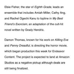 Cathy Ang Instagram - I’m incredibly thrilled (and terrified) to announce that I’ll be playing Glee in My Best Friend’s Exorcism!!! Get ready for a 1988 fever dream 😈 (But seriously, I don’t know how I’m going to watch our movie 😅) BTS to come soon 😘
.
.
.
#horror #horrormovies #actress #featurefilm #80s #mybestfriendsexorcism #mbfe #80sfashion #atlanta #bestfriends #besties #bff #girls #girlgroup #amazonstudios #endeavor #catholicschool #demons