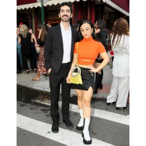 Cathy Ang Instagram - Last weekend with my boo and #netaporter for #nyfw 😘 Photo by @zevst , then some bonus shenanigans… 
.
Styled by @meg_galvin 
💄: @ayatariqmua
💇🏻‍♀️: @japanese_michael 
Top & skirt by #meryllrogge 
Boots by #charleskeithofficial 
Purse by #massimoboninishowroom 
Earrings by #lelesadoughi 
Inspired by #scoobydoo 🐶 
#velma #daphne
