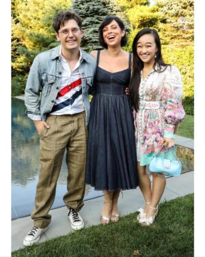 Cathy Ang Instagram - Thank you @netaporter / @mrporter / @ralphlauren / @poloralphlauren for having us in the Hamptons! Summer dresses, beautiful friends, and good vibes all night 😘
.
Outfit by @meg_galvin and #netaporter featuring:
#zimmermann belted linen dress 👗 
#shopcovry sunglasses (for those of us with low bridges!!) 🕶
#celestestarre bracelets ✨
#nottejewelry earrings 💎
#gedebe purse 👜 
#loefflerrandall heels 👠 (aka lily’s favorite shoes 😘)
.
📸: @bfa