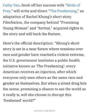 Cathy Yan Instagram - This one’s gonna get weird. Very excited to do this @aliwong @filmnationent @ash_sarohia and Adam McKay / Hyperobject.