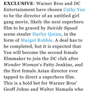 Cathy Yan Instagram - This is insane and the biggest honor of my life. Now let’s do this.