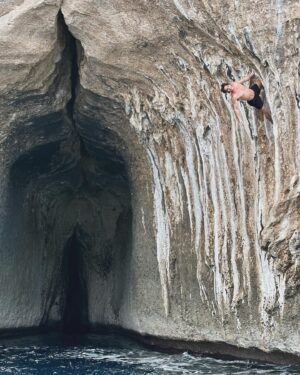Cedar Wright Instagram - A quick deep water solo mission with @shawnraboutou @honngy @bookofsamuel @sheneenagins and @felipe.camargo during the @thenorthface athlete summit in Sardinia.  Especially impressive watching Matty climb to the 75 foot mark on hard climbing then down climb a bit and huck off! 💪👊