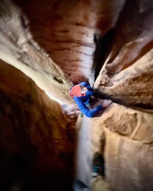 Cedar Wright Instagram - A couple years ago I had the sandbagged pleasure of sampling a small 52 pitch section of Alex’s mega Red Rocks enchainment… a measly couple of El Caps worth of up and down soloing that had my feet swollen and legs dead.  Later that year he tomahawked down a gully on another section and shelved the project for a year.  I don’t remember the name of this 5.9 we soloed, but I do remember this incredible geometry as we tunnelled into the mountain!  A year later Alex hit me up asking if I wanted to film the whole ultra chossineering debacle, but I was too busy paragliding to make smart financial or professional decisions. 🤪