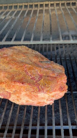 Chad Mendes Instagram - HAPPY TRAEGER DAY FOLKS!!! 

Grab a big ol’ slab of meat and get that baby grilling!!! Here’s a brisket we just did in honor of National Traeger day. Recipe below!

First part of the cook I ran the Traeger at 225°. That goes for about 8 hours give or take.  When the flat of the brisket internal temp reaches 160° you’re gonna wrap it in butcher paper.  Crank the traeger up to 275° for rest of cook which is usually around 2 to 4 hours before you reach the pulling temp. Pulling temp internal should go from 205° to 212°. Depends on tenderness when sliding probe in meat.  When it slides through with ease, it’s done. Next you set it in your pelican cooler for at least 1 hour. It can rest longer if needed then slice and enjoy!! 

#tregerday #brisket #meat #smokedmeat #allday #sodamngood #pelican #traeger #grilling