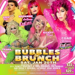 Chad Michaels Instagram - Saturday Brunch Hennys at @urbanmos and @bubbles_for_brunch!!! Join your host @kickxy_vixen with @madamelaqueer @keexrose @trinnamodele and myself @chadmichaelsallstar for a fabulous morning of Mimosas and Divas!!
Reservations Available at:
Urbanmos.com/bubbles 

#dragbrunch #SATURDAYDRAGBRUNCH #gaybrunch #sandiegobrunch #sandiegodragbrunch #bachelorettedragbrunch #urbanmos  #sandiegoqueens#sandiegocabaret #rupaulsdrsgrace #dragshow