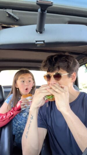 Chance Perez Instagram - Lesson learned: ALWAYS keep the In N Out wrapper ON the burger 😂 
Watch my daughter mock me right after I show my bite to the camera 📸