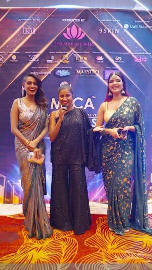 Chandhine Kaur Instagram - Two glamorous ladies shining side by side in our sarees from @indya_my at the MICA awards 2024! Congratulations @santeinii.chandra.bos_ and @ck_chandhinekaur for being nominated in the Most Promising Actress category! 👏🏾🌟