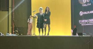 Charlene Amoia Instagram - Such a fun experience presenting awards with Victoria Jackson and speaking on a panel with this group! #filmfestivals #trilith #angelstudios #awardceremony