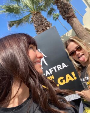 Charlene Amoia Instagram - As much as I like walking the picket line with this cutie, I’d much rather be on set together again! @sarahcatherine.hook 💜