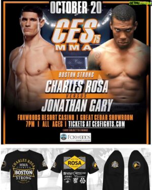 Charles Rosa Instagram - Weighed in on point!!
Fighting Main Event @FOXWOODS 
Charles “BostonStrong” Rosa Vs Jonathan Gary 
Friday, October 20th  9:00pm go to @cesmma for the livestream!! Can’t wait to shine ✨ ThankYou everyone and all my sponsors for the support!! #teamRosa #BostonStrong #MMA