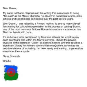 Charlie Clapham Instagram - Dear @marvel and the powers that be @marvelstudios @sarahfinncasting in response to the best fans in the world 💚 #drdoom #marvelcomics #mcu #FantasticFour #DoomisRomani
