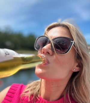 Charlotte Hawkins Instagram - Beautiful Beaulieu! What a wonderful weekend on the water… stunning sunsets and awesome views, a few miles to take it all in as we walked to the village & back admiring the wildlife along the way.. then messing about on the river with a bit of paddleboarding - I decided not to risk standing up for too long after I spotted the jellyfish! 🪼😱 And cheers at the end of an action-packed weekend! 🍻 Hope you had a good one too xx