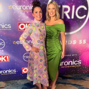 Charlotte Hawkins Instagram - Too busy catching up with everyone today to get many pics but a few from the @tricawardsuk! 💚 Dress @lavishalice Hair & Make-up @gemma_aldous_slee #tricawards #awards #redcarpetstyle #redcarpetfashion #greendress #cocktaildress