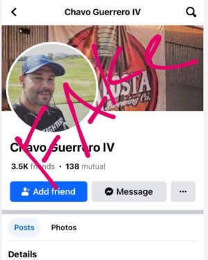 Chavo Guerrero Jr. Instagram - Fake Report! Everyone, this is a fake Facebook profile of me. Please do not buy anything from this poser. I do not, and never will sell any Eddie memorabilia on my socials. Please report. Thank you. #fakefacebook