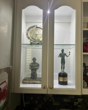 Chavo Guerrero Jr. Instagram - Pretty cool when your talented sculptor friend decides to make you immortal 😀 💪🏼 My long time friend @tinaaldatzfineart made this beautiful sculpture of me at @olasceramics & I found the Perfect place for it, next to my @sagawards  I love it so much! Thank you Tina!!! She does commission pieces as well if you are interested. 😀#immortal #tinaaldatz #sculpture #vivalaraza #chavoguerrero