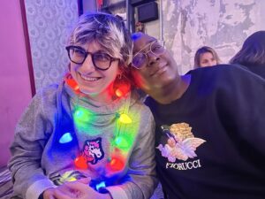 Cheryl Dunye Instagram - This is how we did the holidays 🎁 Critical Barbra: Perspectives on the First Global Jewish Superstar at Gocthe University in Frankfurt (pictured is the presentation on Queer Jews by Michele Aaron, Warwick University), screened shorts in Paris with @piapia.asso.media, and screened “Black Is Blue” in Athens with the Lala artist residency. Sending you all love ❤️