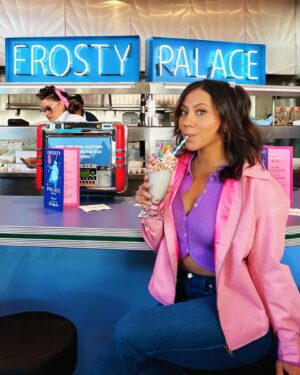 Cheyenne Isabel Wells Instagram - The Frosty Palace at @melsdrivein was a dream! A Pink takeover….A vegan milkshake called 🍭The Olivia 🍭heck yeah! Thank you so much to everyone involved it was soooo much fun! 

These shakes might be staying on the menu! Go check them out! 🍔🥤🍭🍟

AND stream Grease: Rise of the Pink Ladies now on @paramountplus 💋