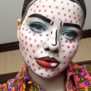 Chloë Levine Instagram - My character in ANTARCTICA has so many incredible costumes and makeup looks. My favorite was this Roy Lichtenstein getup. Makeup was by the brilliant @doriatlove and costumes by the extraordinary @for.ever.cassidy 

@antarcticamovie is now out on most digital platforms. Details in my story :)