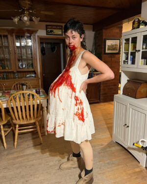 Chloe Van Landschoot Instagram - Belly from Helly. 🍝 miss  my punky Sara, her appendage , the heartburn it gave me and all the Son of Sara beauty souls that made @yarrumhm’s fever dream of a Queer horror film come life🥹.