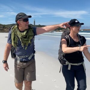 Chris Bath Instagram - When you hike with one of your besties who has never worn a backpack let alone walked for days with one, never worn hiking boots, never not had a daily hot shower, never done wilderness anything & never imagined she would, & does it all with a smile & a laugh & is already googling the next bushwalking adventure. ❤️ you @abolgie Thanks for a superb tour & the husbands weren’t bad either, apart from that third bottle of Pinot.... #tasmania #swipeleft