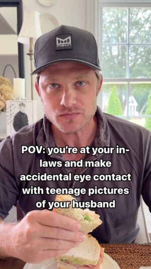Chris Carmack Instagram - Here’s to you Mrs Robinson…. 😂
@erinslaver 

Inspo: @abbymakingmemories 

#inlawshouse #youngpicturesofhusband