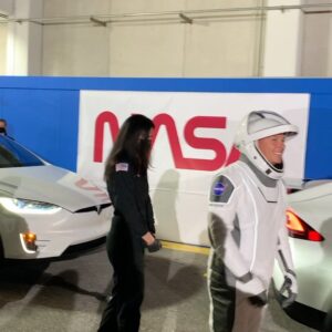 Chris Cassidy Instagram - Always so super cool to watch a crew walk out in space suits and begin the trip to the launch pad!  This was the scene early this morning as we cheered on #spacex #crew2 getting in the #tesla  @astro_kimbrough @astro.megan @thom_astro #akihoshide