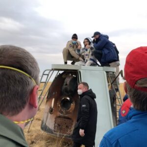 Chris Cassidy Instagram - Our capsule came to rest  in the upright position, hence the recovery forces positioned this slide to help us get gently to the ground from the hatch.  After 6 months of zero gravity it is wonderful to have the assistance with all of these activities.