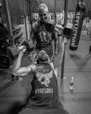 Chris Daughtry Instagram - New episode of my @siriusxm exclusive podcast #metalambassador is out now featuring Mr. Badass himself @chrisdaughtry 👊🏽👊🏽👊🏽 

It was our first time ever working out AND doing radio interview at same time! Crazy that it’s taken this long to do something like this?! What a killer chest/triceps sess w my fit metal loving friend. We focused more on lighter weights w more reps. You can hear us breathless on some of these breaks, haha!

Hear Chris pick out 10 of his favorite Metal songs from such bands as @metallica @panteraofficial @deftones @whitezombieofficial @sevendustofficial and more. We talk a lot about how important fitness is, a little bit about his @americanidol experience, and whole lot about his respect & admiration for Metal. 

You can listen anytime to full show in the #siriusxm app - search “Metal Ambassador” - or catch all 11 breaks spread out in my Octane show tonight 1/30 (6p-9pE) or Thursday 2/1 (9p-12aE). 

Huge ThanX 🙏🏽🙏🏽🙏🏽 to my brother #chrisdaughtry for taking time out of his busy schedule to do this @afflictionclothing gym in #sealbeach #california - I’m looking forward to our next weightlifting throwdown! Got some cool videos to share w you too from this, coming next!

📸 @edwin_daboub