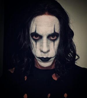Chris Daughtry Instagram - Halloween is my favorite holiday. I love dressing up and I take it very seriously. Haha! 
This year was by far my favorite. 
Was a lot of fun trying to recreate the great incomparable @brandonlee classic look as Eric Draven from #thecrow … my favorite movie of all time. The costume and makeup were all done by me. I went for every detail… all the way down to the scar across the nose. Although in hindsight I forgot the necklace with the engagement ring. 🤦‍♂️
And @deanna.daughtry went as the actual crow… the source of all my power. Obviously. More pics from the costume party we attended last night to follow… 
#halloween #ericdraven #thecrow #jamesobarr