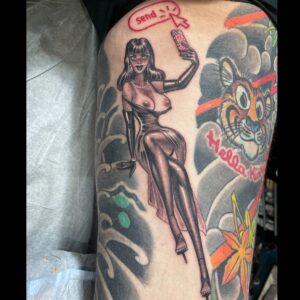 Chris Garver Instagram - Fun little pin up done today!
#selfie #topless #send  #tanlines