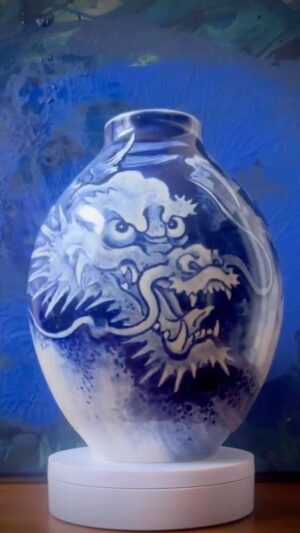Chris Garver Instagram - New porcelain dragon vase. I really like how this one turned out!
Vase made my @risaasama  #porcelainpainting  #blueandwhitehome  #blueandwhitedecor #dragon #vase #tattoo #tattooart #nyctattooer #nyctattooartist