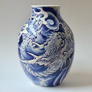 Chris Garver Instagram - New dragon vase that I had to make to replace one that was broken in the mail. I think I will have to learn kintsugi to repair the old one.
#blueaesthetic  #blueandwhitedecor  #blueandwhitehome  #cobaltblue  #ceramicart  #blueandwhiteporcelain