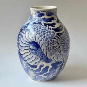 Chris Garver Instagram - New dragon vase that I had to make to replace one that was broken in the mail. I think I will have to learn kintsugi to repair the old one.
#blueaesthetic  #blueandwhitedecor  #blueandwhitehome  #cobaltblue  #ceramicart  #blueandwhiteporcelain