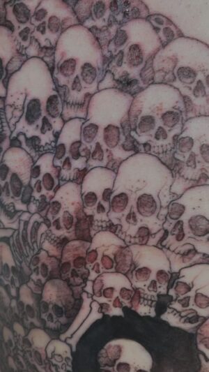 Chris Garver Instagram - Started this tattoo today and it’s based on a painting I did about 10 years ago. This is going to take a little while!
#skulltattoo  #skull #skulls #skullstattoo #skullart 
#nyctattoo  #nyctattooartist